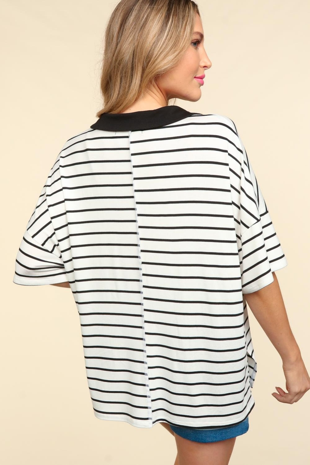 Haptics Full Size Striped Dropped Shoulder Half Sleeve T-Shirt T-Shirts JT's Designer Fashion