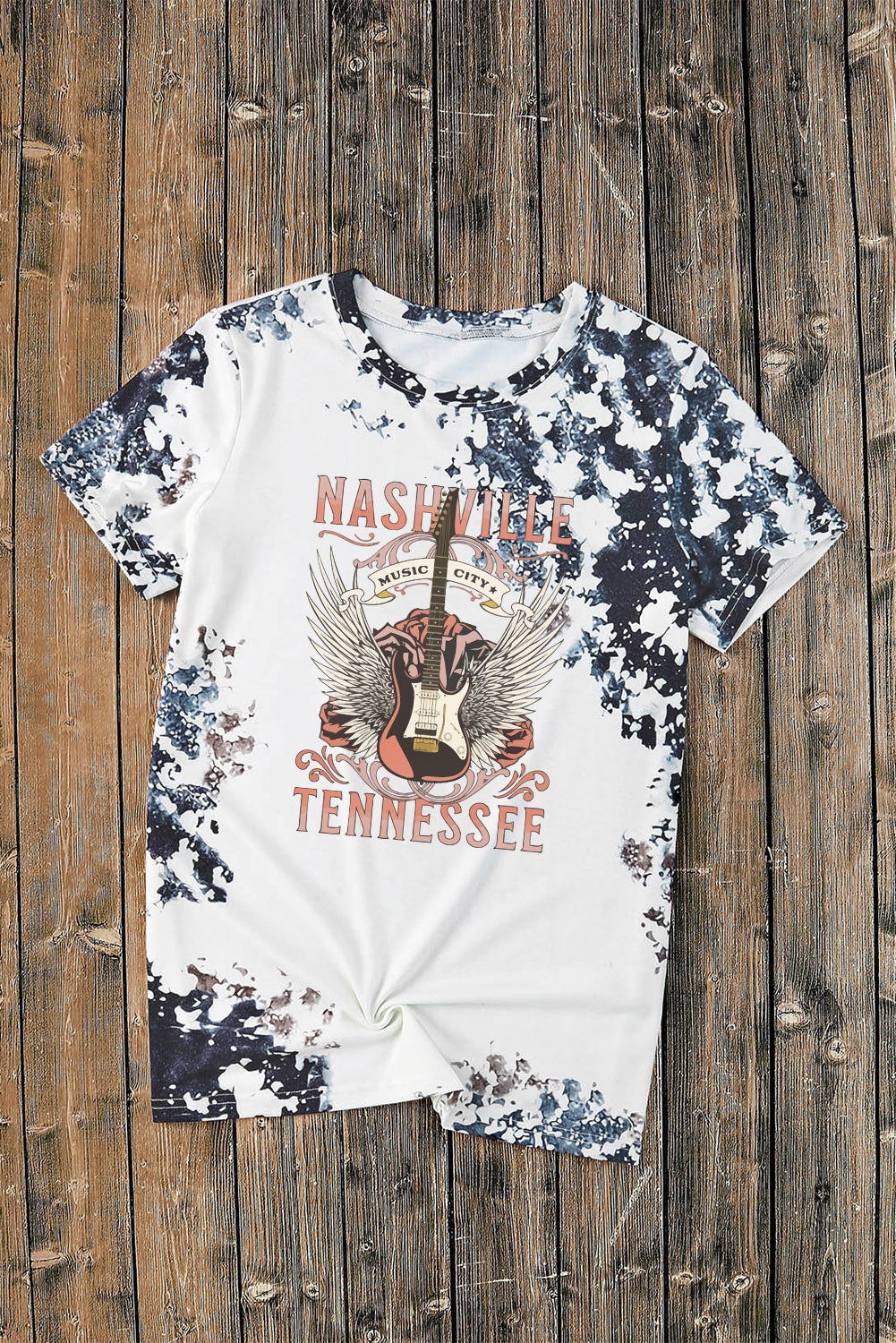 Gray Tie Dye NASHVILLE TENNESSEE Guitar Graphic T-shirt Graphic Tees JT's Designer Fashion