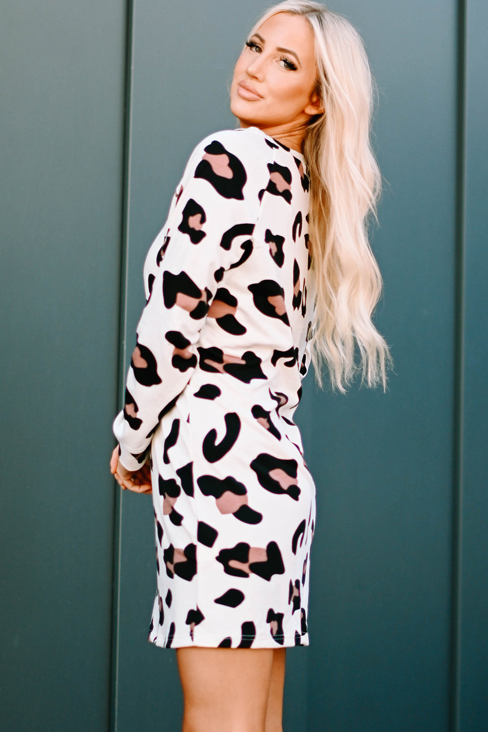 Leopard Long Sleeve Mini Dress Mini Dresses JT's Designer Fashion