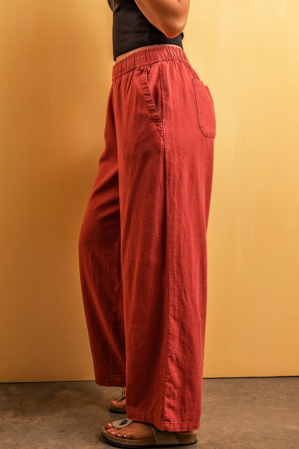 Red Clay Elastic Waist Casual Pocketed Wide Leg Pants Pre Order Bottoms JT's Designer Fashion