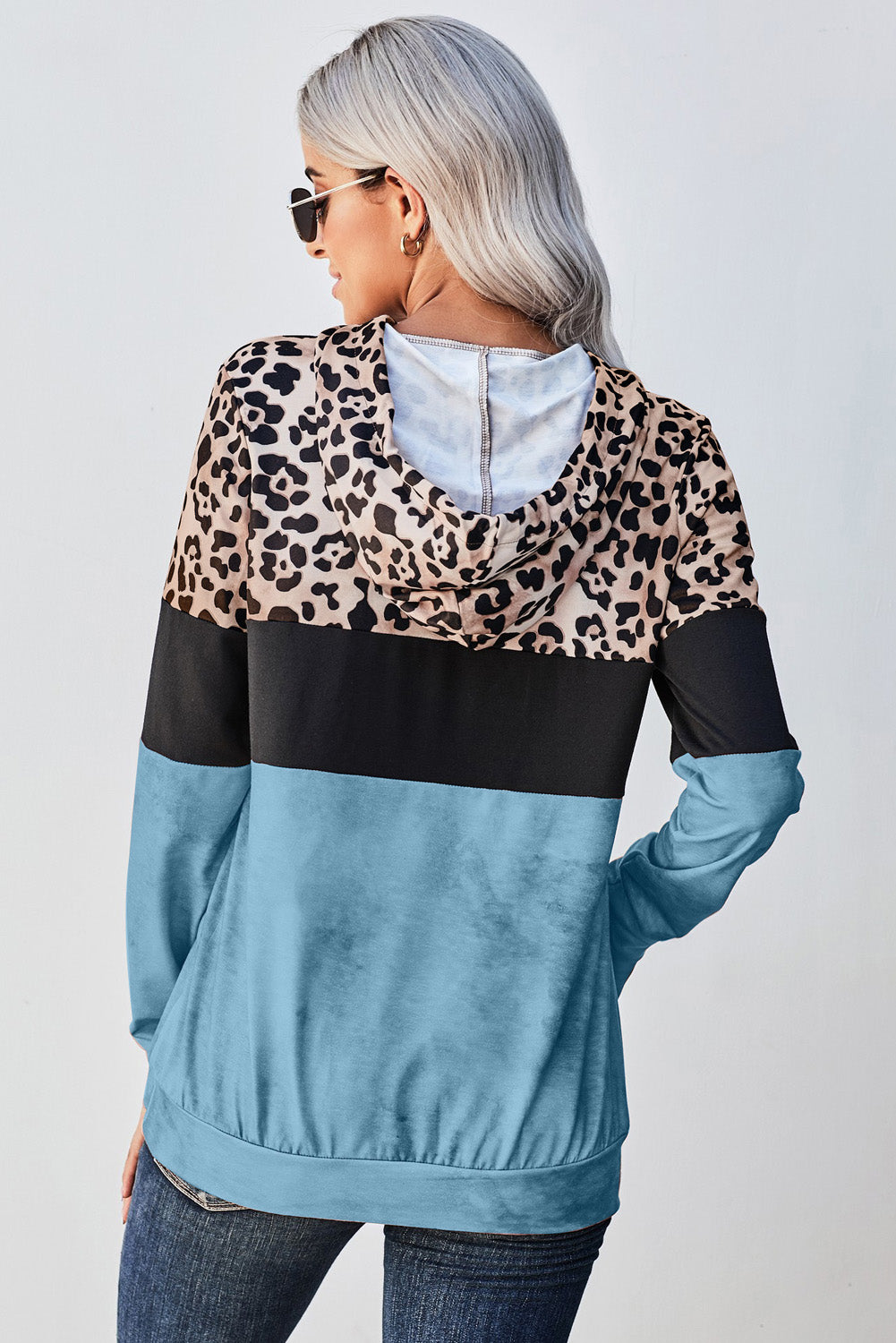 Blue Leopard Tie Dye Colorblock Hoodie Sweatshirts & Hoodies JT's Designer Fashion