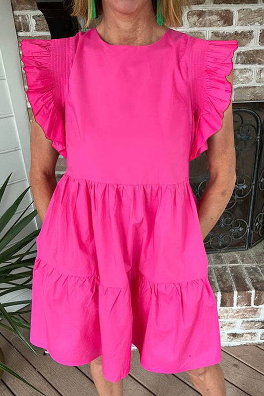 Bright Pink Ruffled Babydoll Mini Dress Mini Dresses JT's Designer Fashion