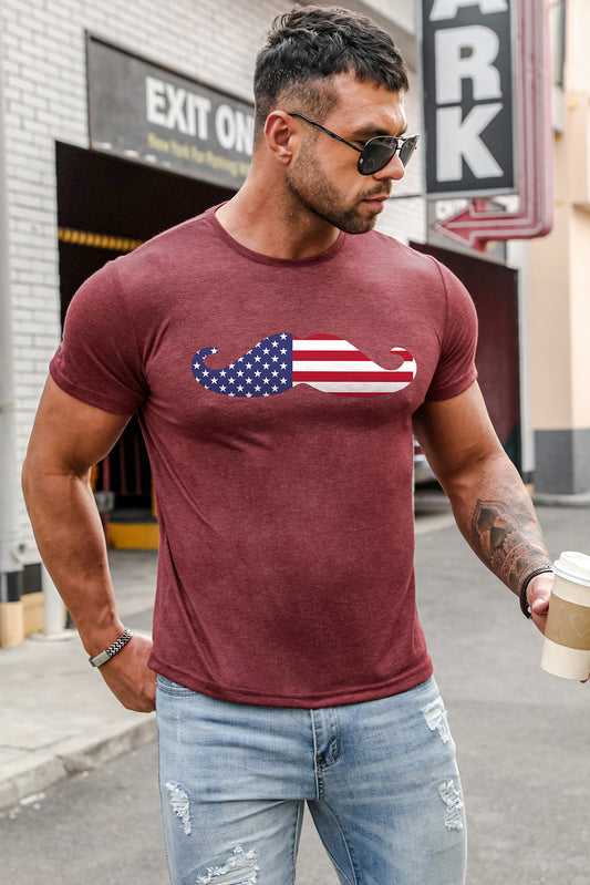 Red American Flag Mustache Print Crew Neck Men's T-shirt Men's Tops JT's Designer Fashion