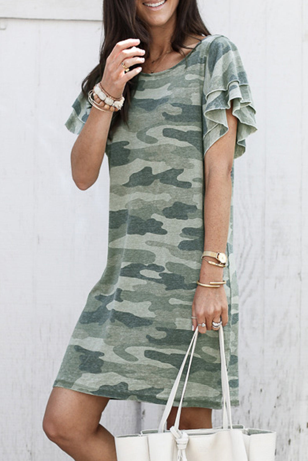 Green Pile Of Sleeves Camouflage Dress Mini Dresses JT's Designer Fashion