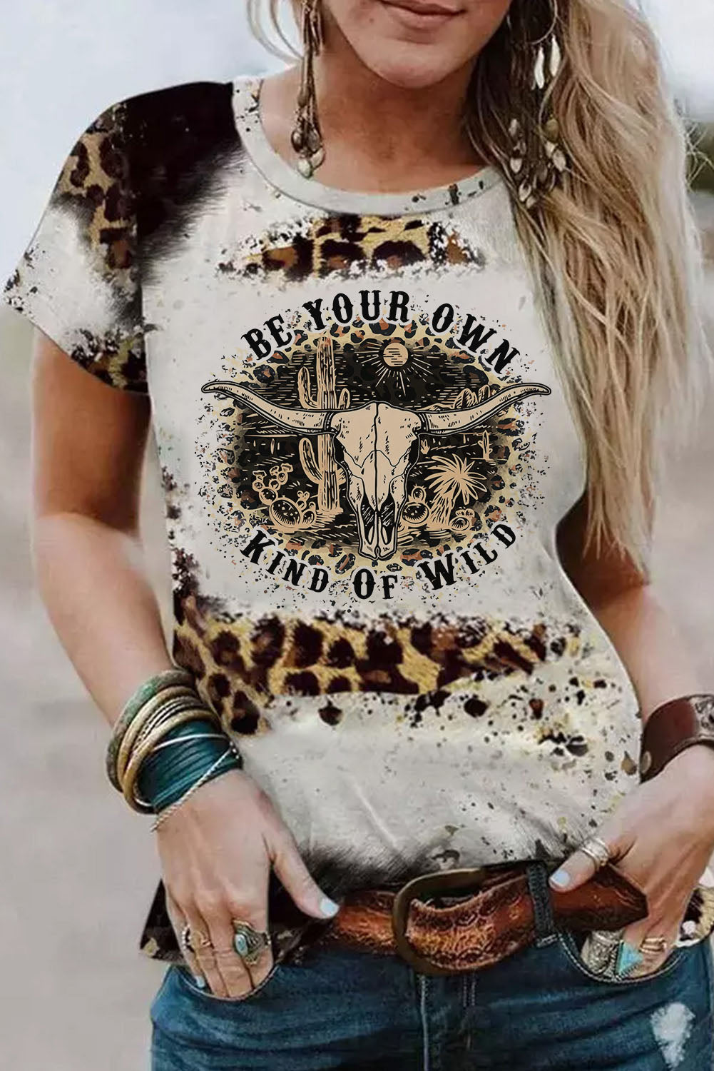 Leopard Tie Dye Leopard OX Head Western Fashion Graphic Tee Graphic Tees JT's Designer Fashion