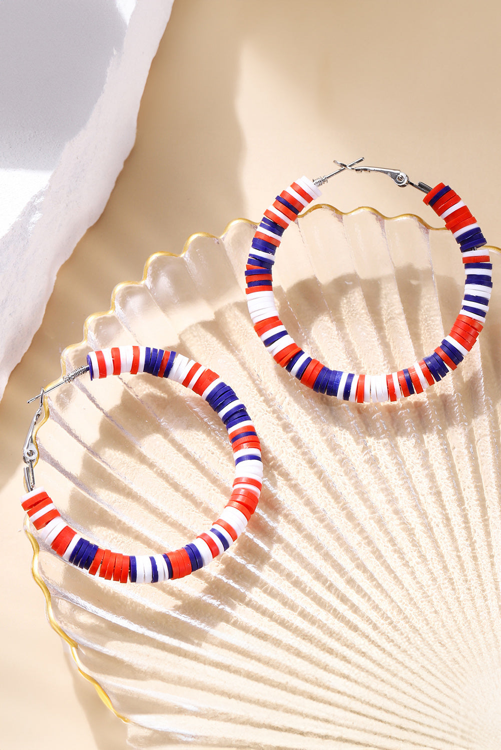 Fiery Red Patriotic Multicolored Bead Hoop Earrings Jewelry JT's Designer Fashion