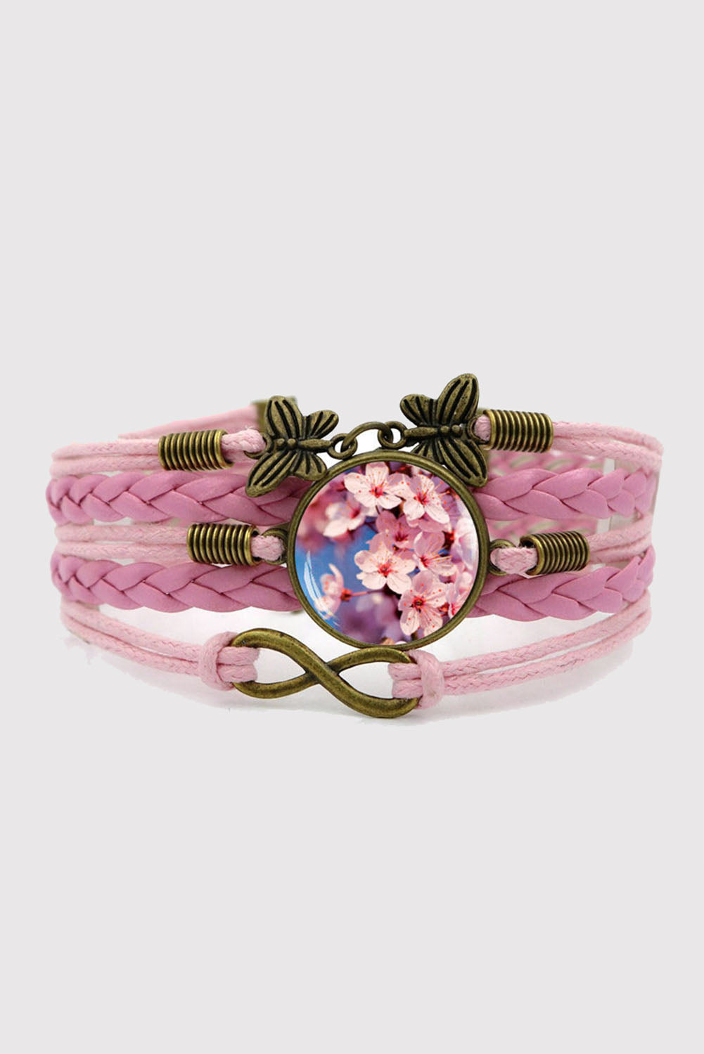Pink Braided Cherry Blossoms Layered Bracelet Jewelry JT's Designer Fashion