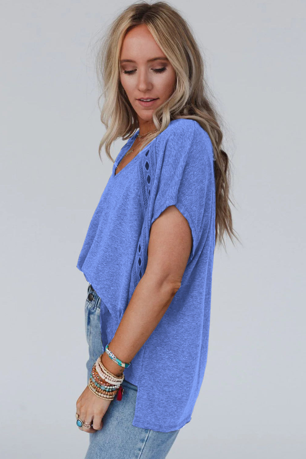 Sky Blue Crochet Lace Detail Oversized Tee Pre Order Tops JT's Designer Fashion