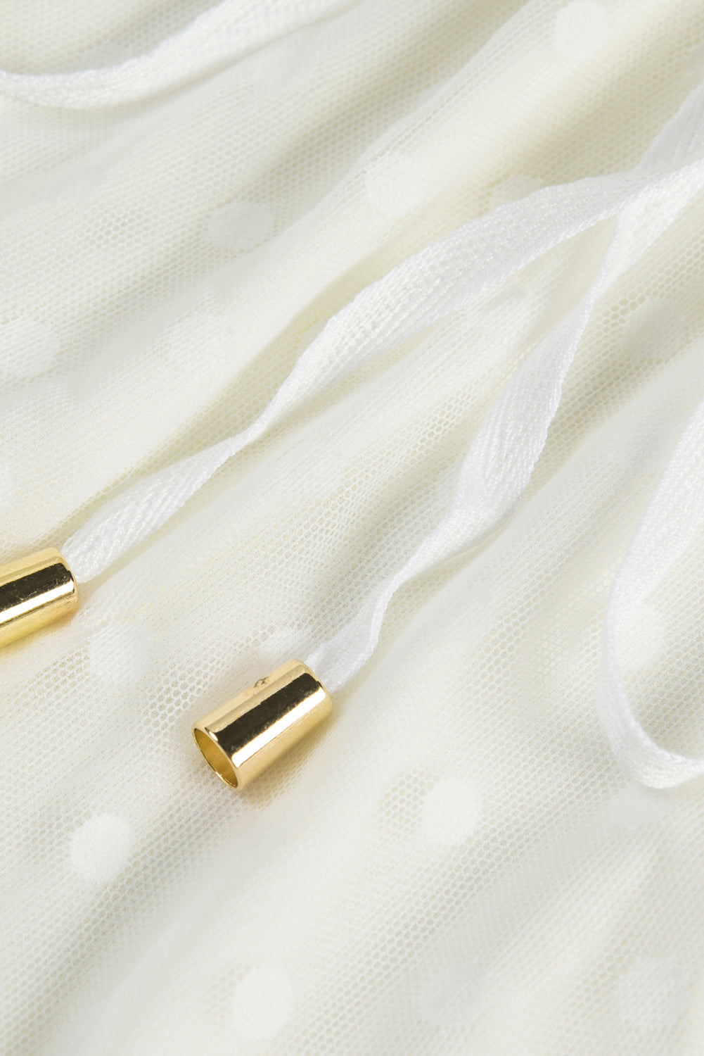 White Wrap V Neck Elastic Waist Polka Dot Mesh Lace Splicing Dress Mini Dresses JT's Designer Fashion