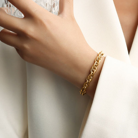 Titanium Steel Chain Bracelet Gold One Size Jewelry JT's Designer Fashion