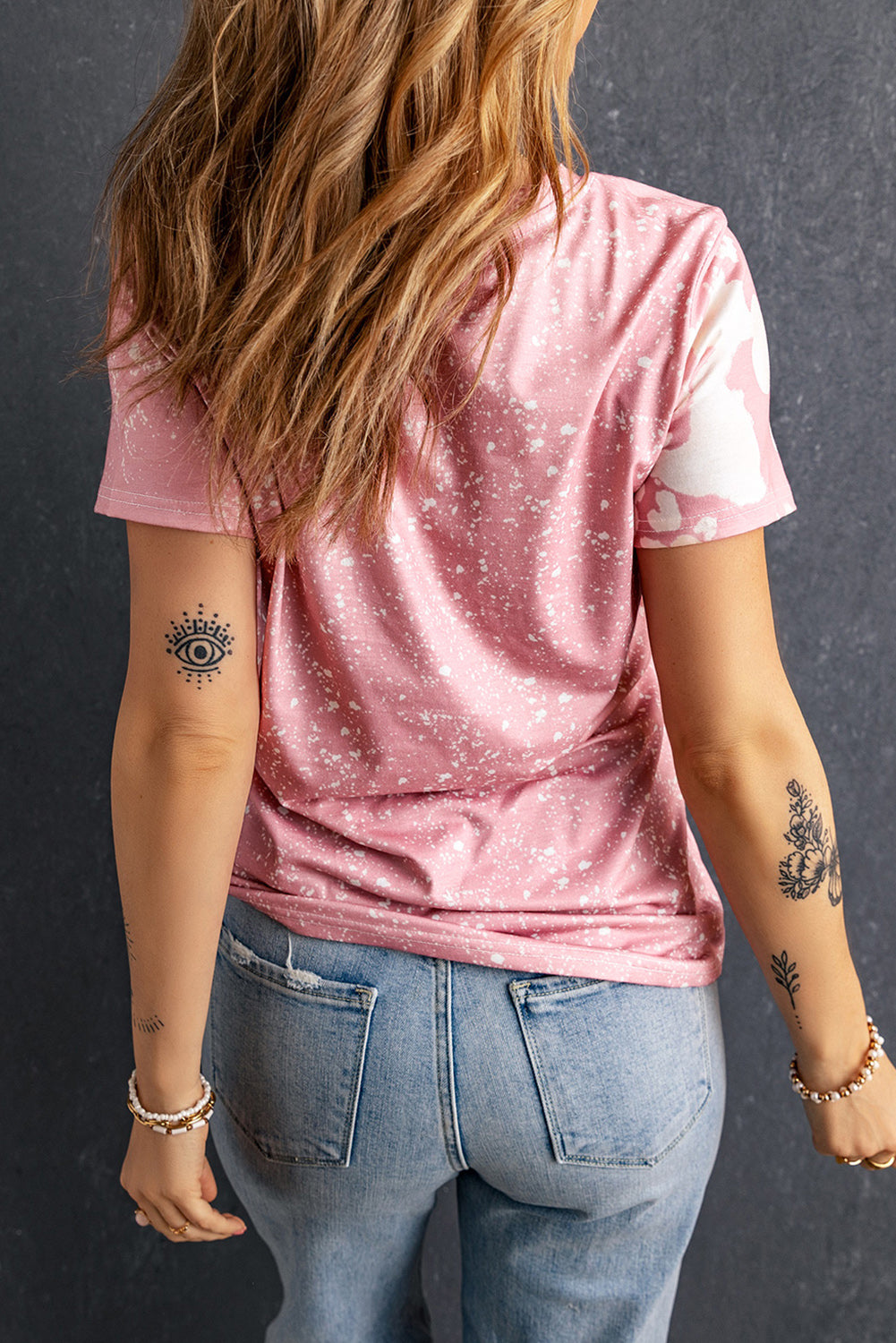 Pink Easter Rabbit Slogan Tie Dye Print Crewneck T Shirt Graphic Tees JT's Designer Fashion