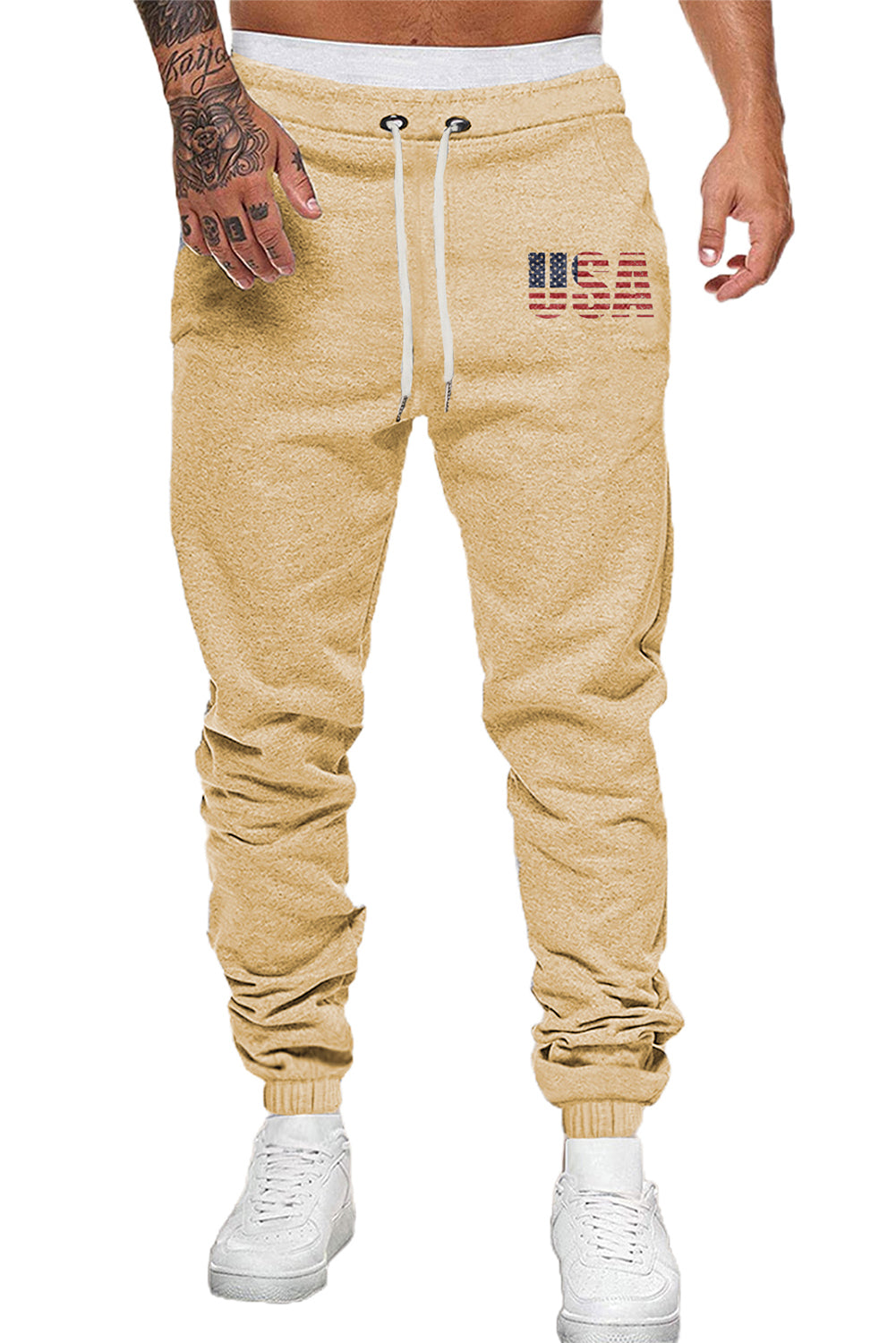 Apricot USA Print Drawstring Waist Men's Sweatpants Men's Pants JT's Designer Fashion