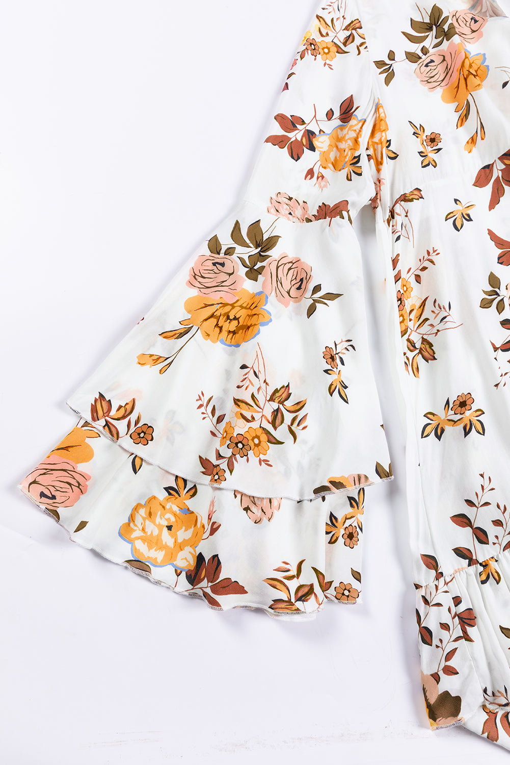 White Printed Floral Print Layered Sleeve Mini Dress Floral Dresses JT's Designer Fashion