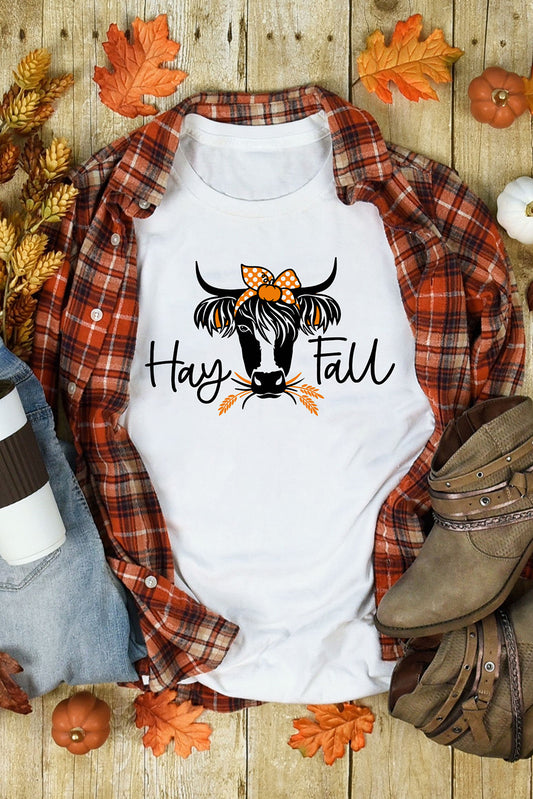 White Hay Fall Cow Head Graphic Tee Graphic Tees JT's Designer Fashion