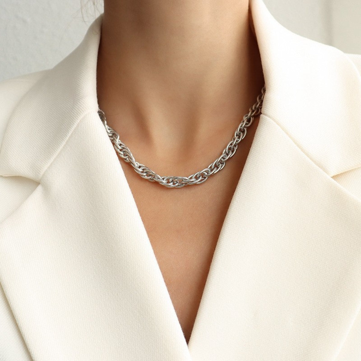 Titanium Steel Chain Necklace Silver One Size Jewelry JT's Designer Fashion