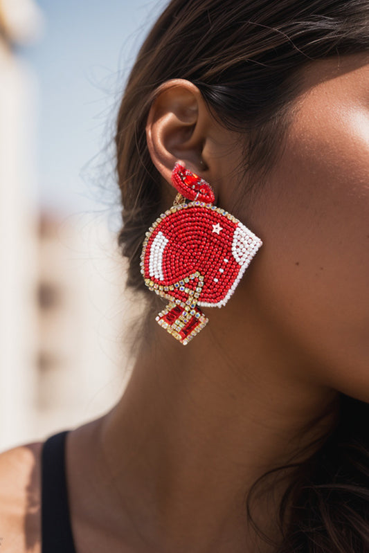 Fiery Red Coloured Glaze Rugby Shape Earrings Jewelry JT's Designer Fashion