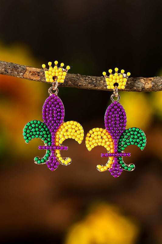 Purple Mardi Gras Beaded Earrings Jewelry JT's Designer Fashion