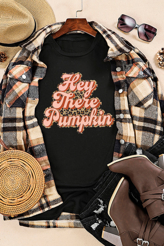 Black Hey There Pumpkin Leopard Graphic Tee Graphic Tees JT's Designer Fashion