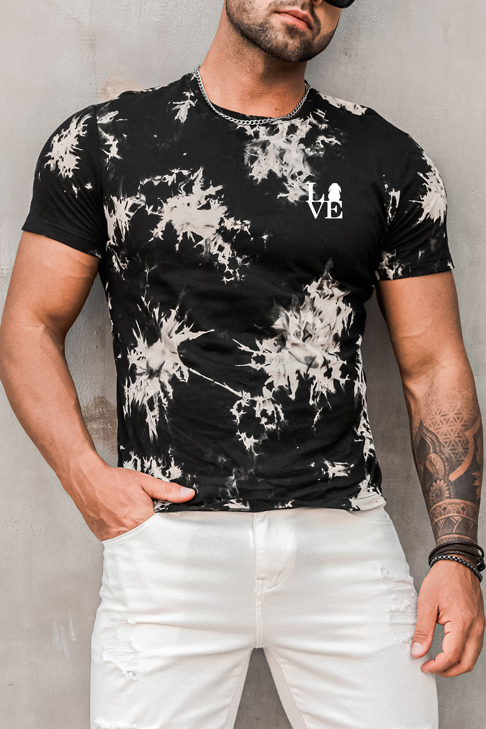 Black Love Tie Dye Print Slim-fit Short Sleeve Men's T-shirt Black 100%Cotton Men's Tops JT's Designer Fashion