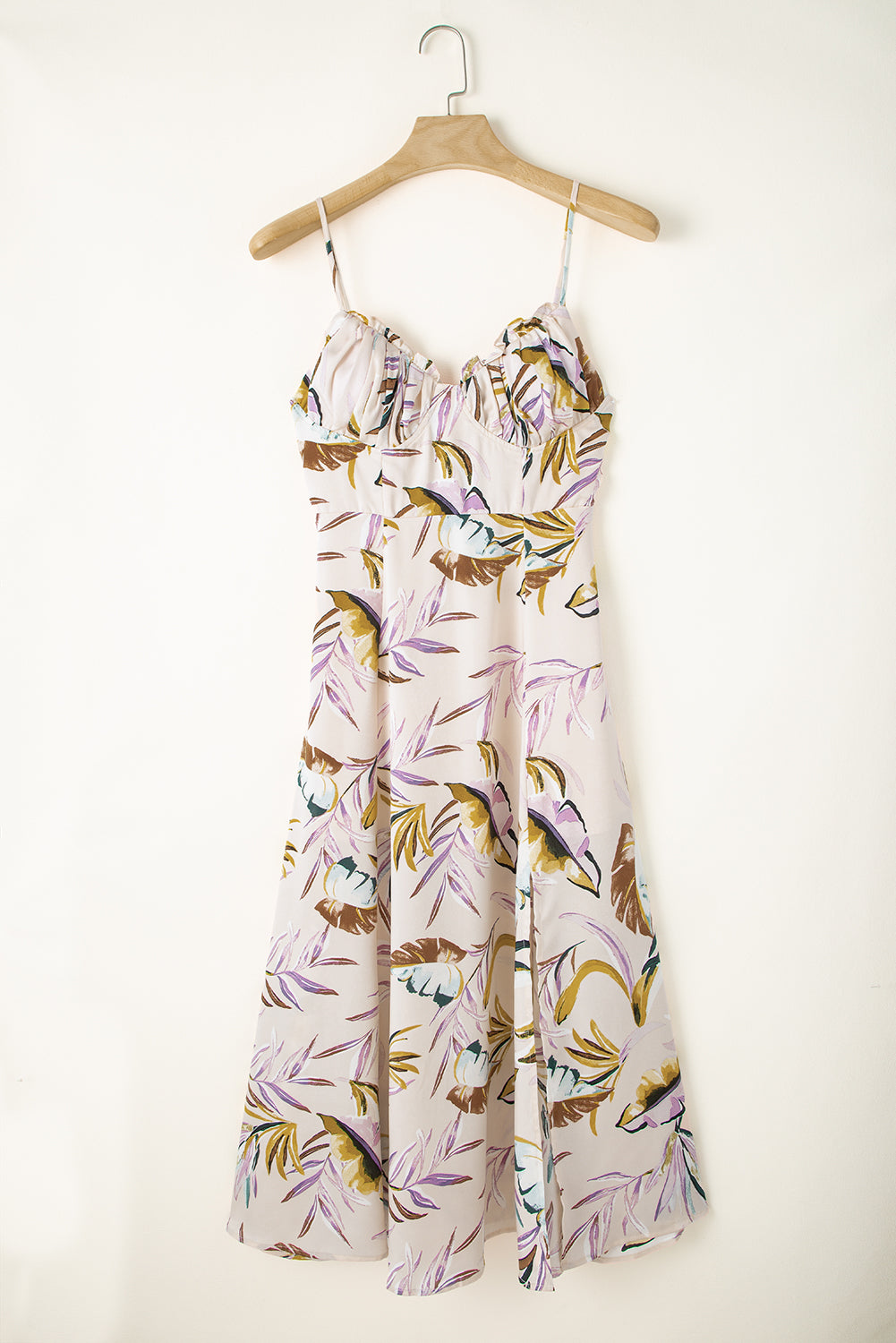 Apricot Tropical Print Spaghetti Straps Cupped Dress Floral Dresses JT's Designer Fashion