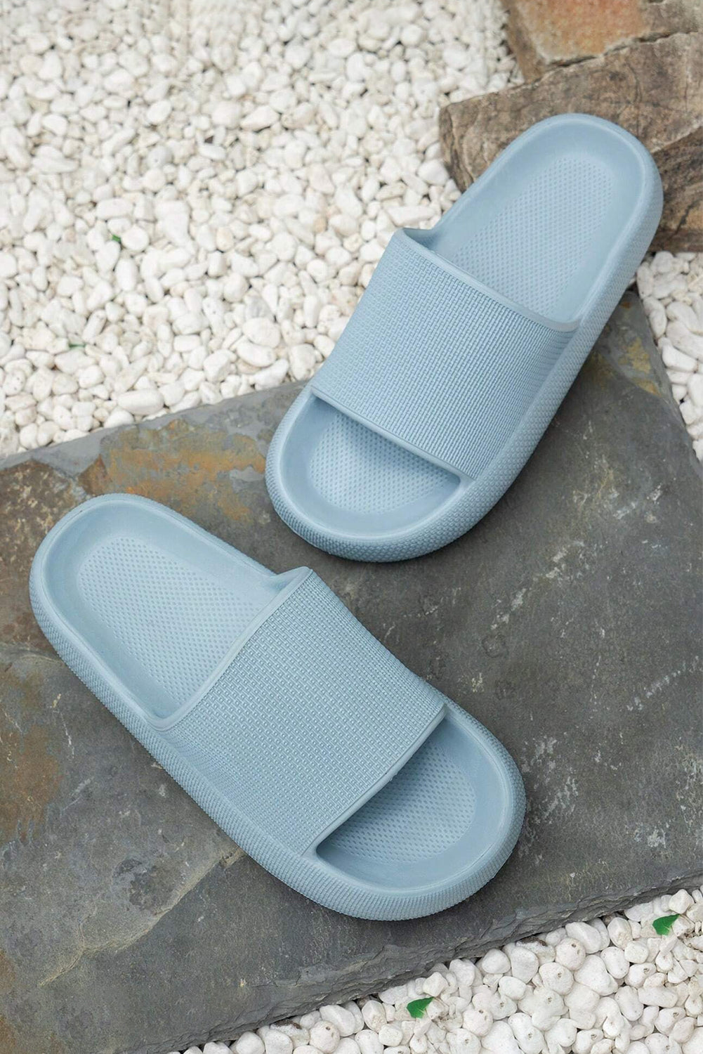 Mist Blue Solid Non-slip Wide Band Thick Sole Slippers Slippers JT's Designer Fashion