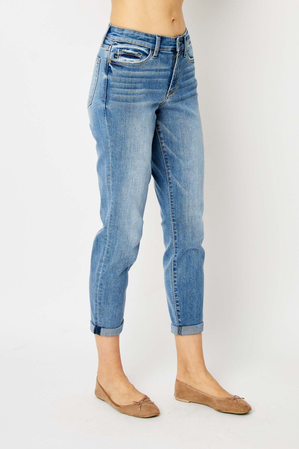 Judy Blue Full Size Cuffed Hem Slim Jeans Jeans JT's Designer Fashion