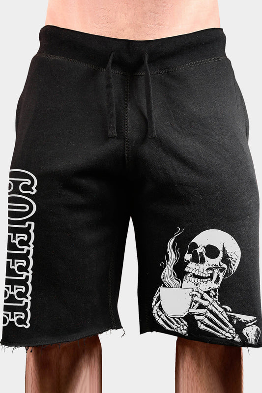Black COFFEE Skeleton Graphic Men's Casual Shorts Black 55%Viscose+45%Polyester Men's Pants JT's Designer Fashion