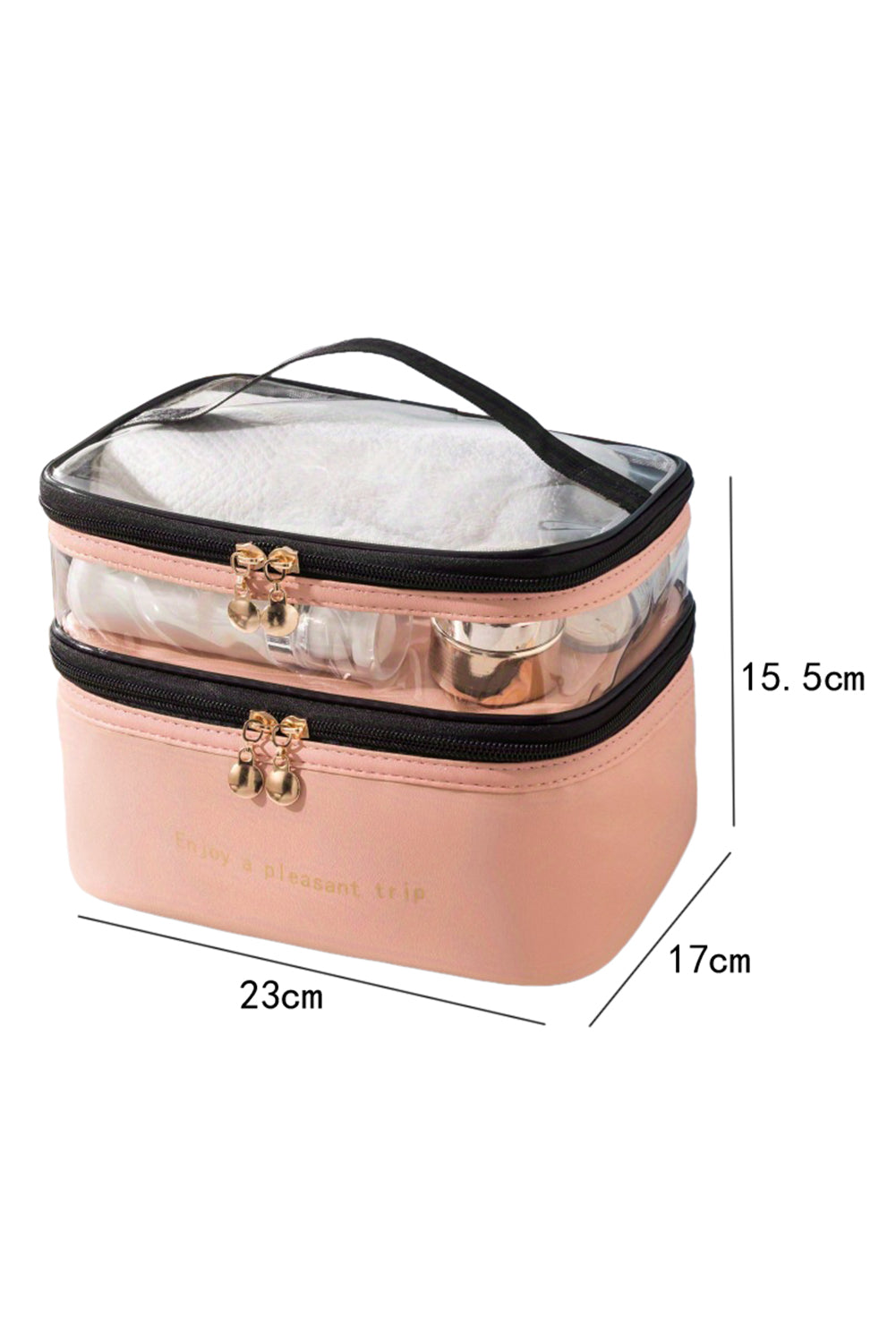 Pink Waterproof PVC Double-layer Cosmetic Bag Makeup Bags JT's Designer Fashion