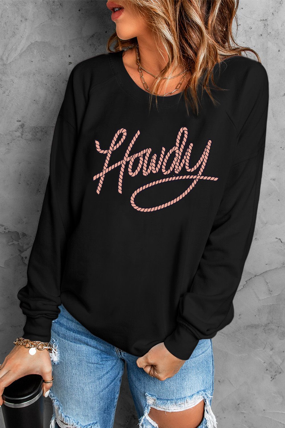 Howdy Print Black Sweatshirt Graphic Sweatshirts JT's Designer Fashion