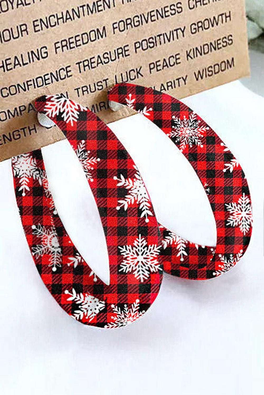 Red Christmas Plaid Snowflake Circle Earrings Jewelry JT's Designer Fashion