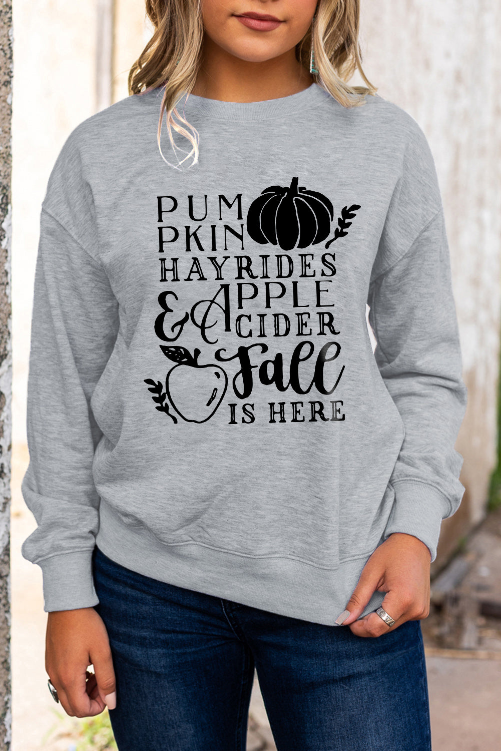 Gray Pumpkin Letter Graphic Print Pullover Sweatshirt Graphic Sweatshirts JT's Designer Fashion
