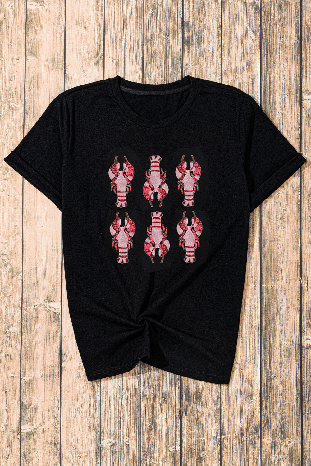 Black Sequin Crawfish Graphic Western Fashion T Shirt Graphic Tees JT's Designer Fashion