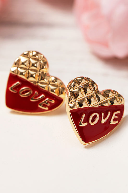 Racing Red LOVE Heart Shaped Color Block Stud Earrings Jewelry JT's Designer Fashion
