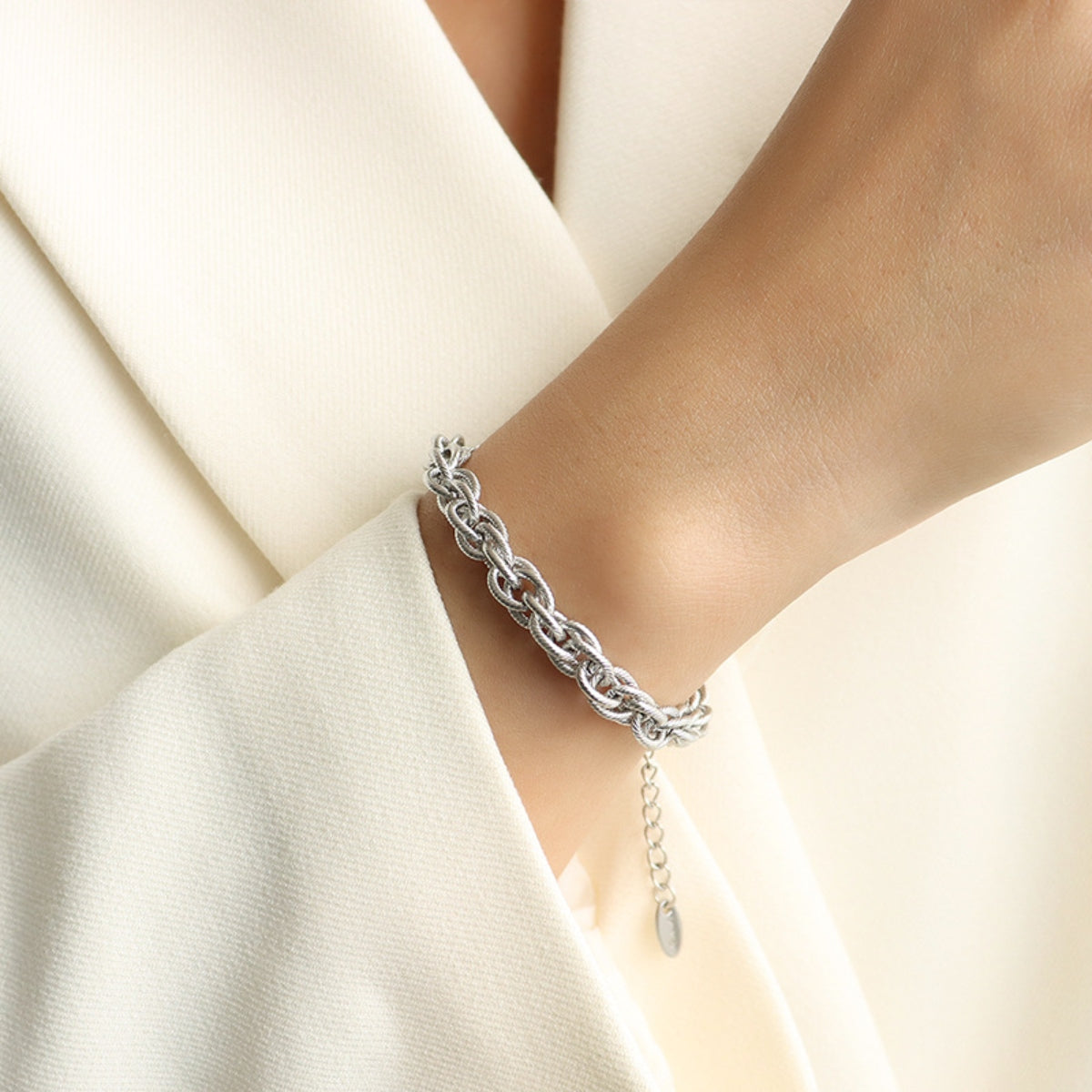 Titanium Steel Chain Bracelet Silver One Size Jewelry JT's Designer Fashion