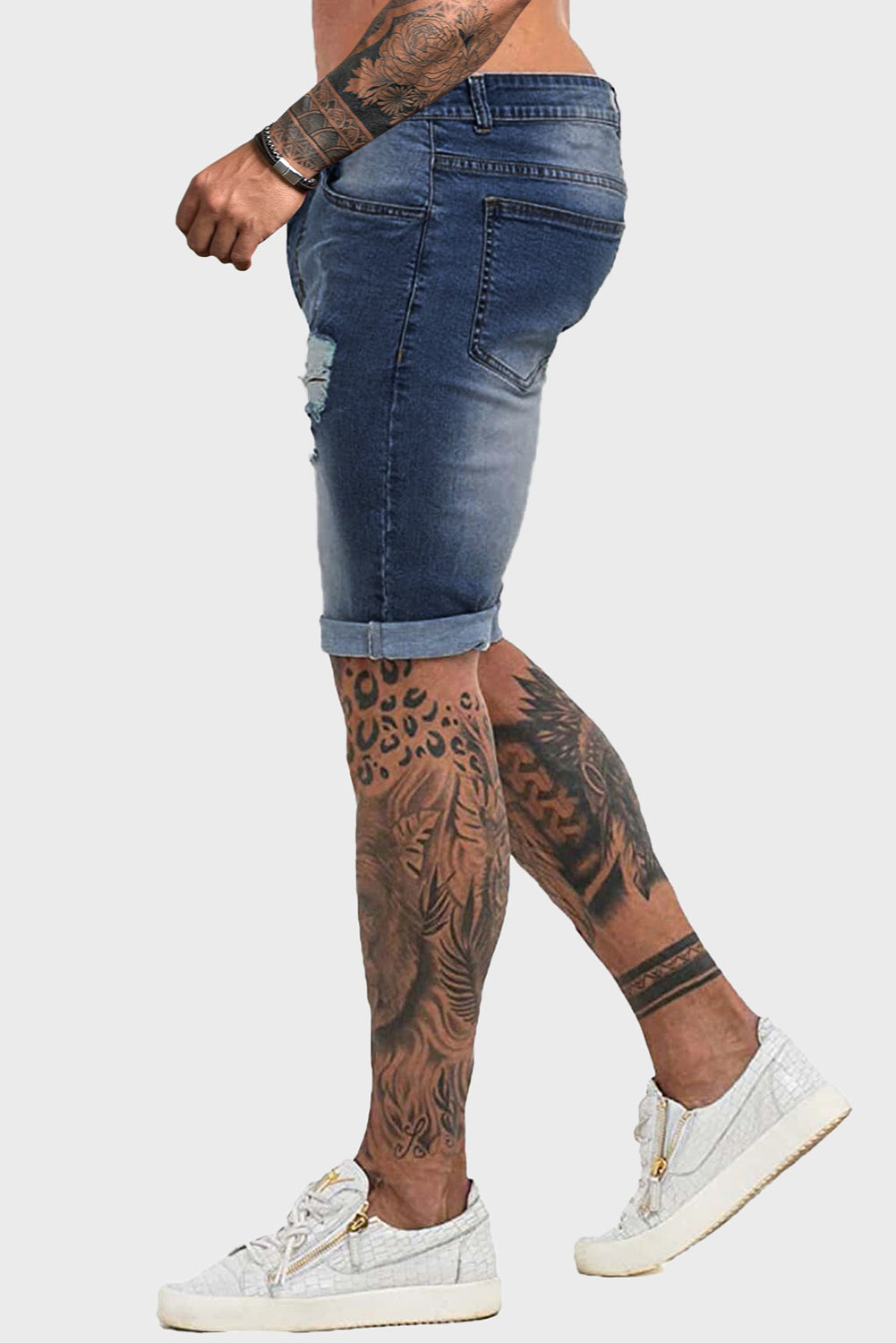 Blue Distressed Low-rise Men's Denim Shorts Men's Pants JT's Designer Fashion