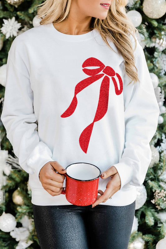 White Christmas Gift Bow Knot Print Sweatshirt Graphic Sweatshirts JT's Designer Fashion