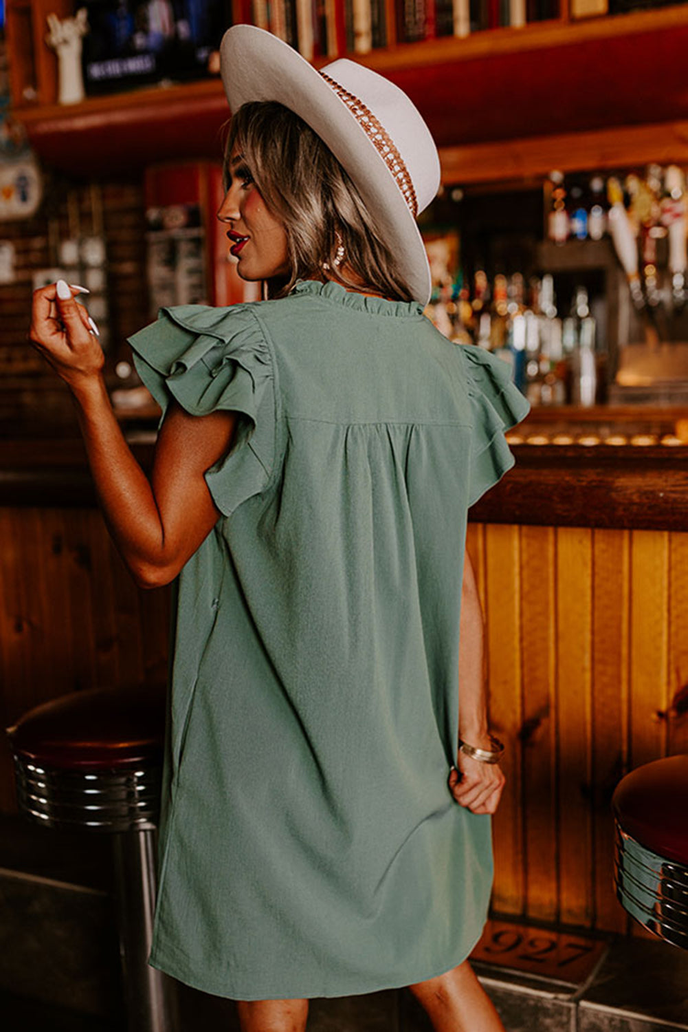 Mist Green Sequin Clover Patchwork Ruffled Shift Mini Dress Graphic Dresses JT's Designer Fashion