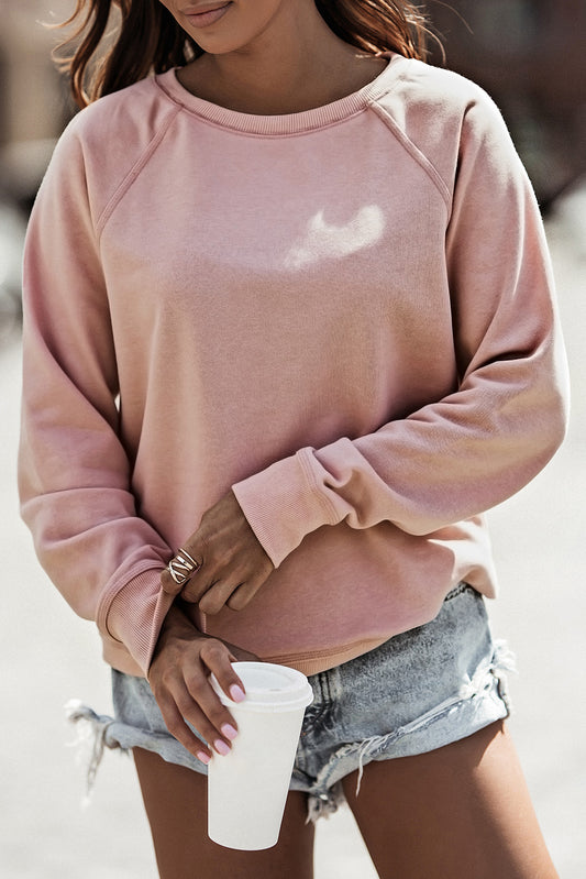 Pink French Terry Cotton Blend Pullover Sweatshirt Sweatshirts & Hoodies JT's Designer Fashion