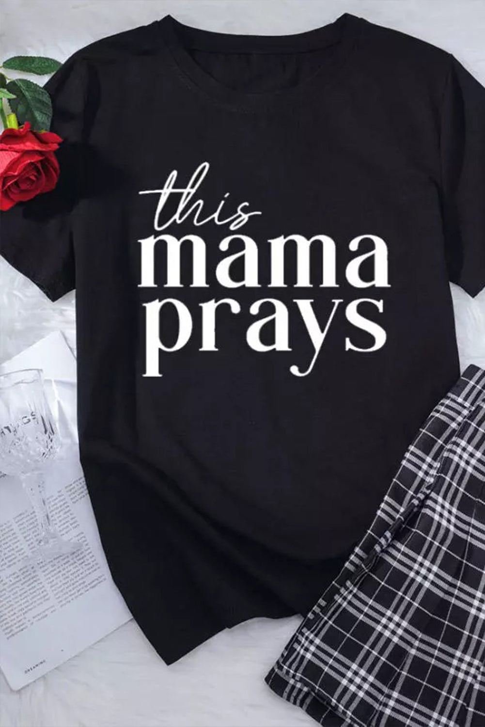 Black This mama prays Graphic Plain Tee Graphic Tees JT's Designer Fashion