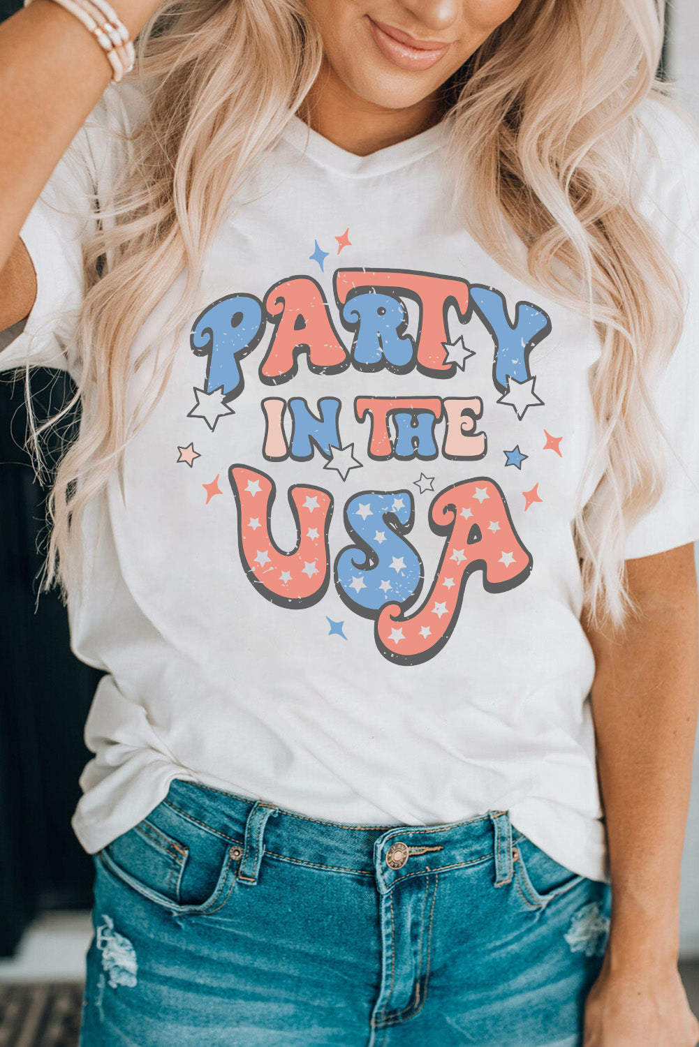 White PARTY IN THE USA Flag Fashion Graphic Tee Graphic Tees JT's Designer Fashion