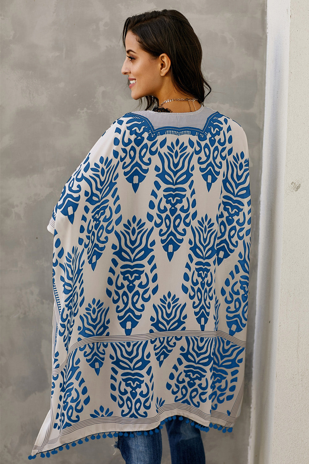 Blue Prowess Pom Pom Kimono Kimonos JT's Designer Fashion