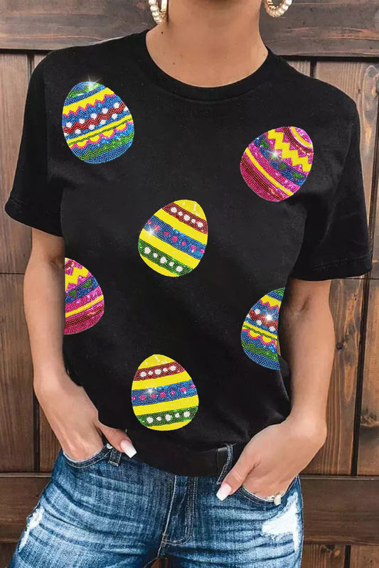 Black Shimmer Easter Eggs Print T-shirt Graphic Tees JT's Designer Fashion