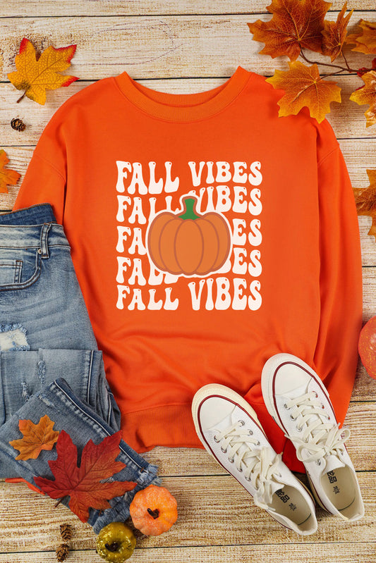 Orange FALL VIBES Chic Pumpkin Graphic Sweatshirt Graphic Sweatshirts JT's Designer Fashion