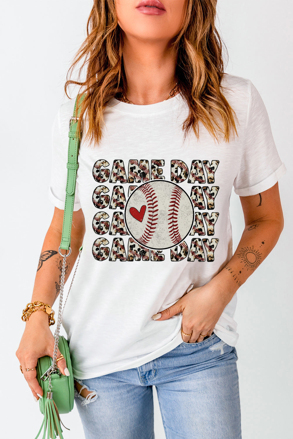 White Leopard GAME DAY Baseball Graphic T Shirt Graphic Tees JT's Designer Fashion