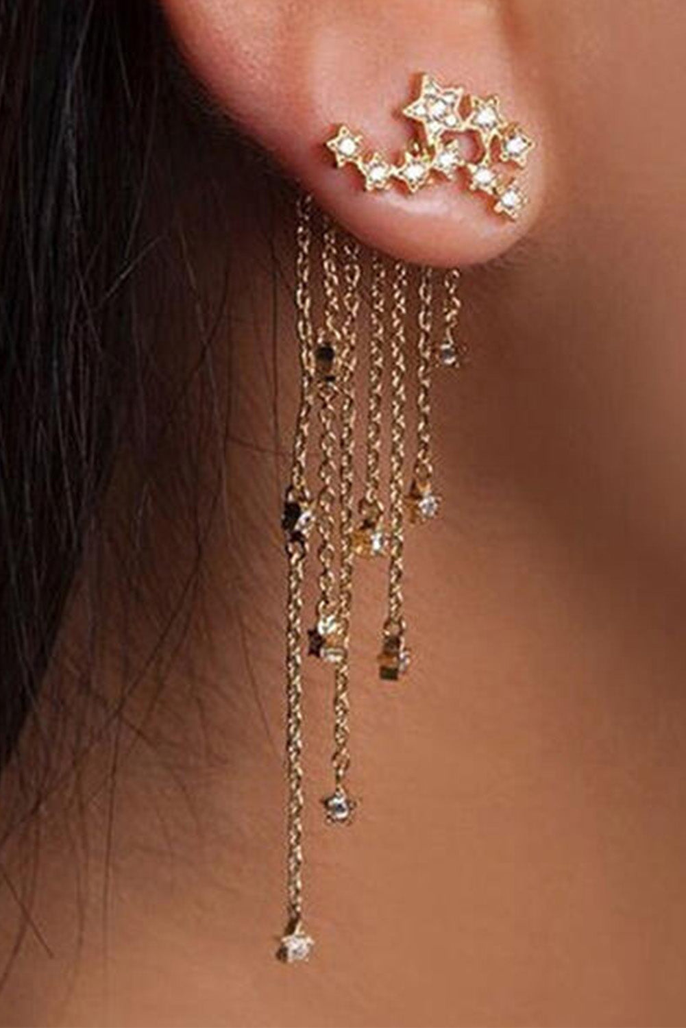 Gold Shiny Star Tassel Dangling Earrings Jewelry JT's Designer Fashion