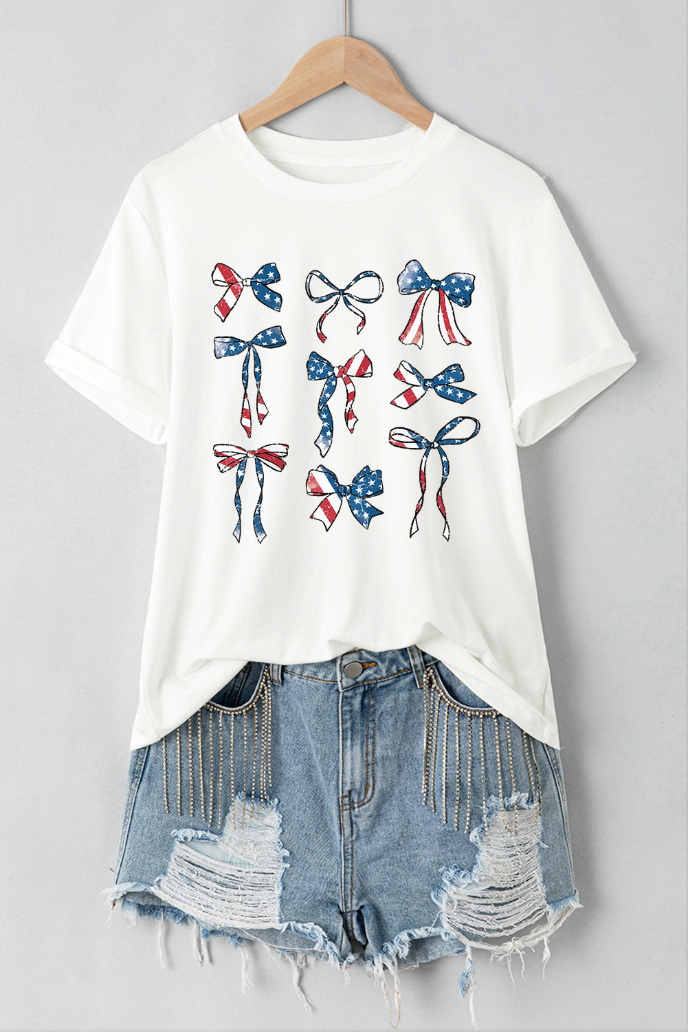 White American Flag Pattern Bowknot Graphic Tee Graphic Tees JT's Designer Fashion