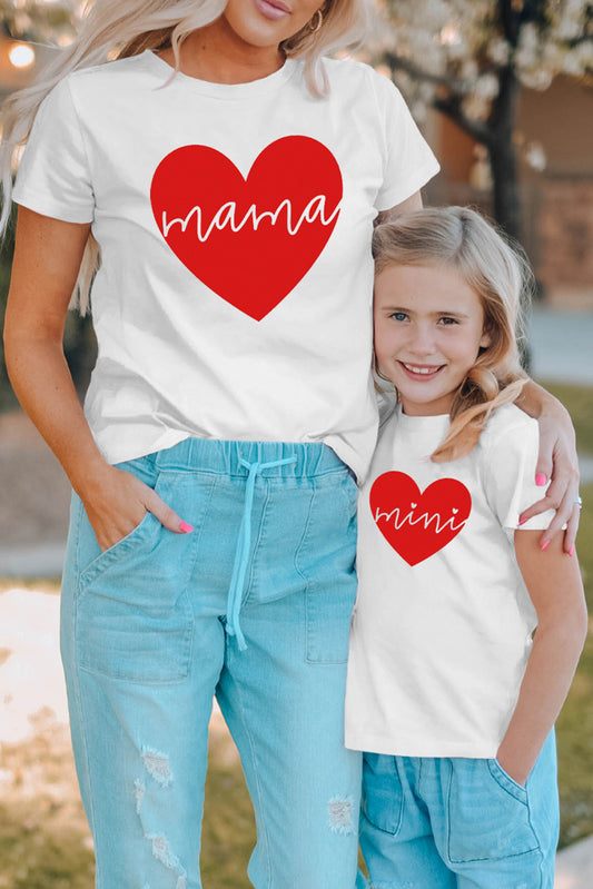 White Mama Red Heart Print Family Matching T Shirt Family T-shirts JT's Designer Fashion