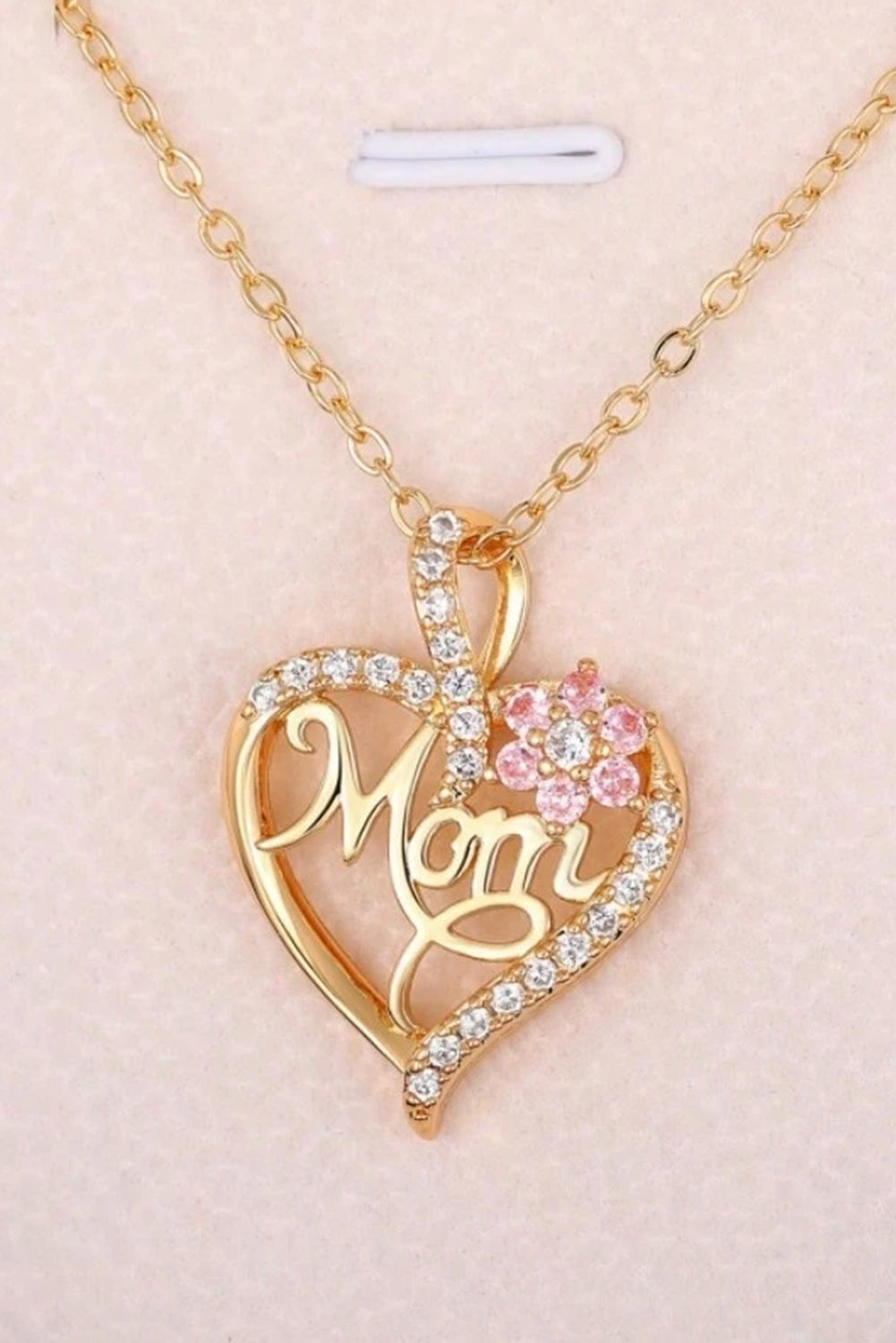 Gold Mom Rhinestone Flower Hollow-out Heart Necklace Jewelry JT's Designer Fashion