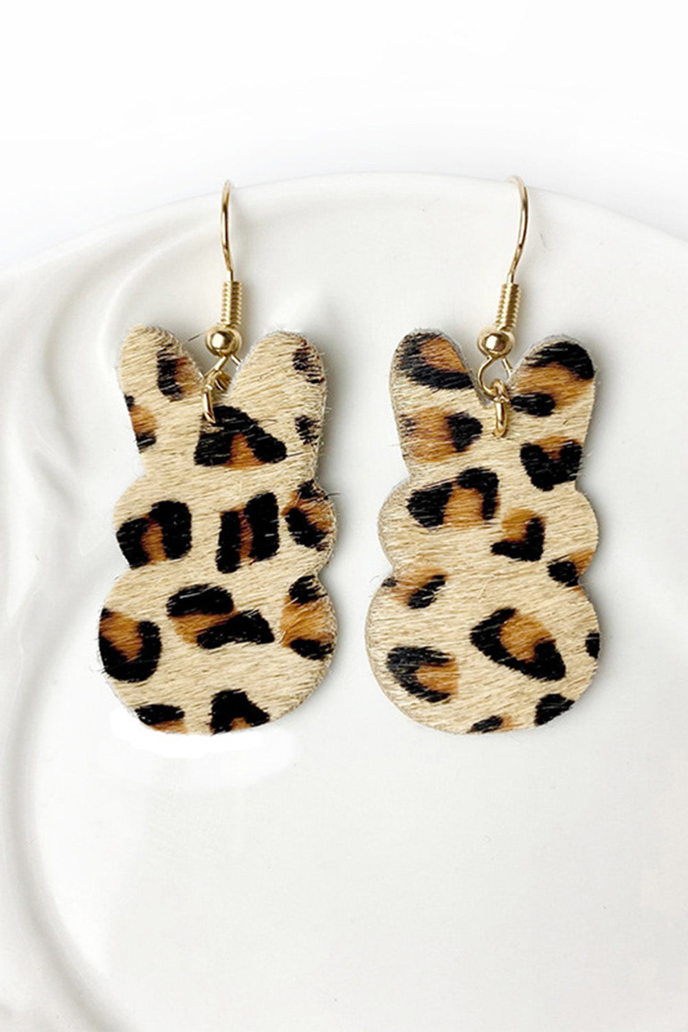 Brown Animal Print Easter Rabbit Shape Hook Earrings Jewelry JT's Designer Fashion