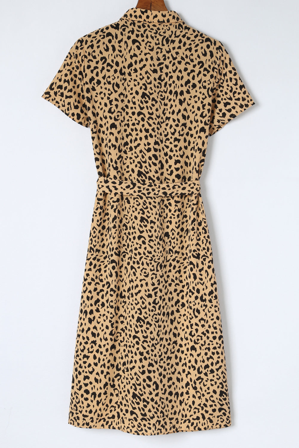 Khaki Leopard Turn-Down Collar Slit Midi Dress Midi Dresses JT's Designer Fashion